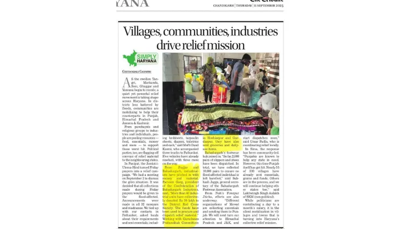 Industrialists from Jhajjar & Bahadurgarh have come together to support relief efforts.